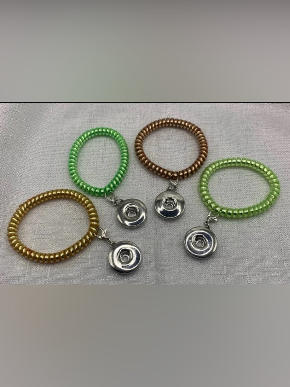 SALE - 4 Simple Stretch HairTie Bracelets - Snap Button Charm Bases - Set of 4